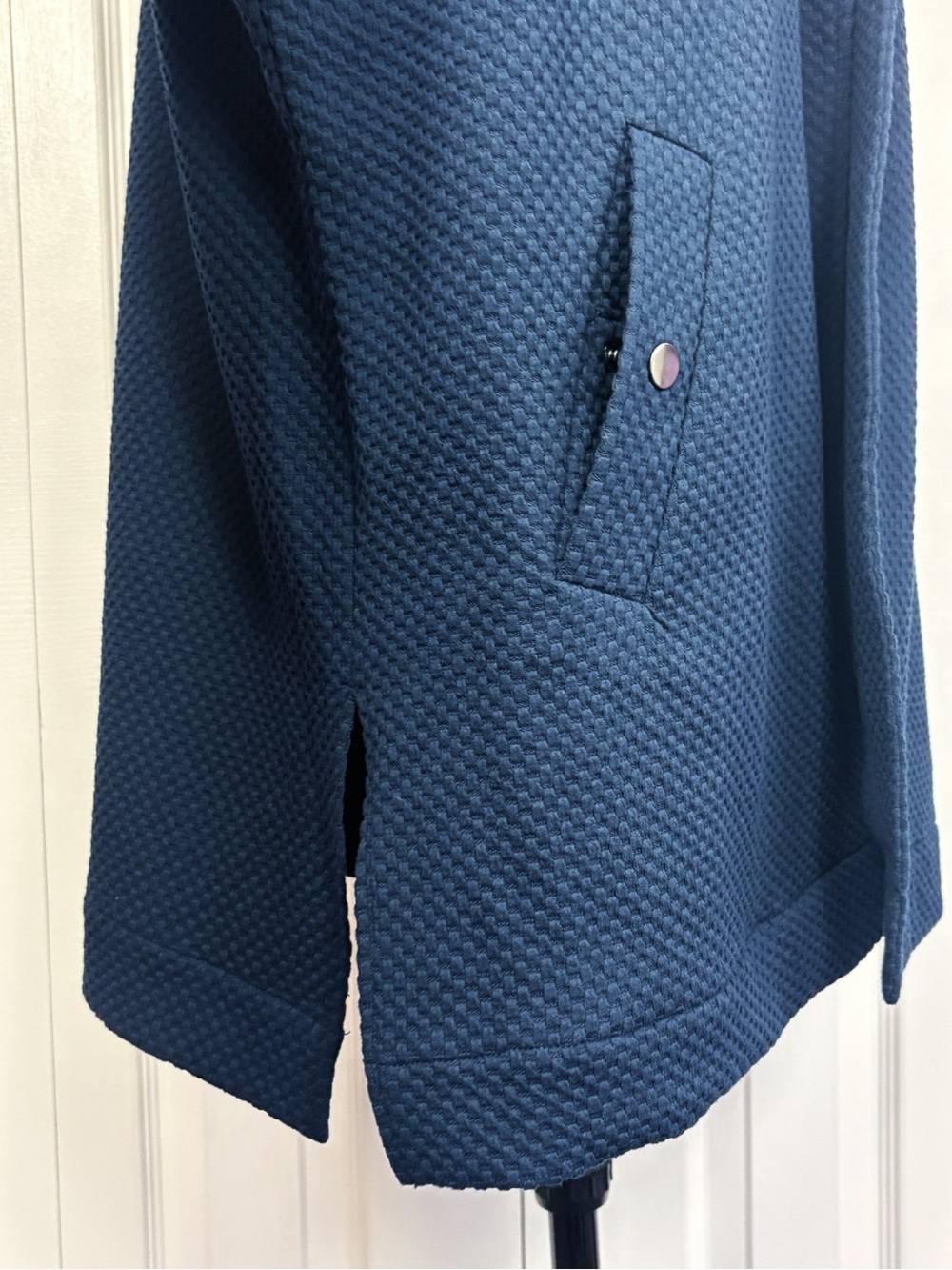 NWT CJ Banks Navy Blue Textured Knit Open Front Shacket Blazer 1X - Picture 10 of 16